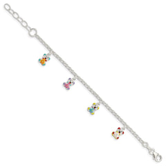 Sterling Silver Multi-color Enameled Bears w/ 1in ext Children's Bracelet