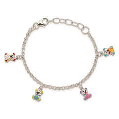 Sterling Silver Multi-color Enameled Bears w/ 1in ext Children's Bracelet