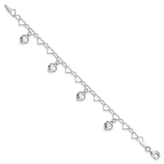 Sterling Silver Polished Dangling Heart Children's Bracelet