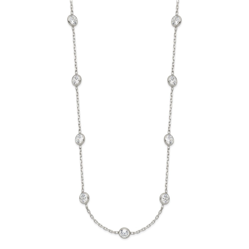 Sterling Silver Clear 4mm 9-Station CZ w/2in ext. Necklace - 3