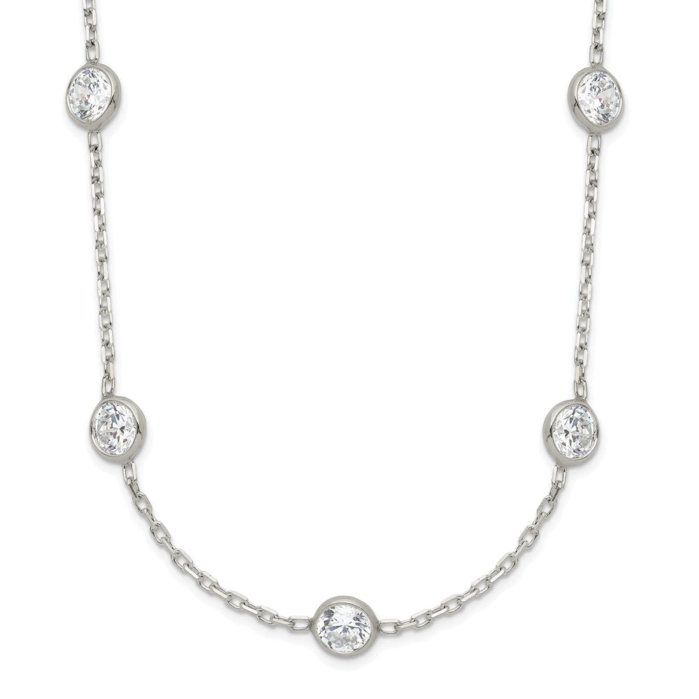Sterling Silver Clear 4mm 9-Station CZ w/2in ext. Necklace - 4