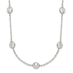 Sterling Silver Clear 4mm 9-Station CZ w/2in ext. Necklace - 4