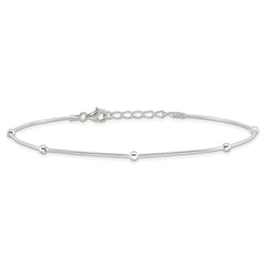 Sterling Silver Beads 5-Station 9 inch Plus 1.5 inch Extender - Total 10.5 inch Anklet