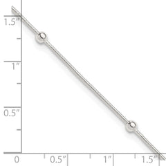 Sterling Silver Beads 5-Station 9 inch Plus 1.5 inch Extender - Total 10.5 inch Anklet