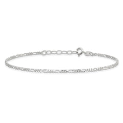 Sterling Silver Figaro Chain 9 inch Plus 1 inch Extender - Total 10 inch Anklet - 2