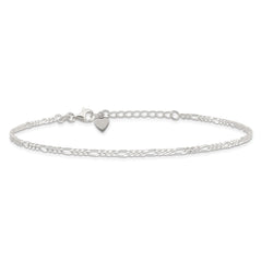 Sterling Silver Figaro Chain 9 inch Plus 1 inch Extender - Total 10 inch Anklet