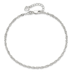 Sterling Silver 3mm Singapore Chain 10 inch Plus 1 inch Extender - Total 11 inch Anklet