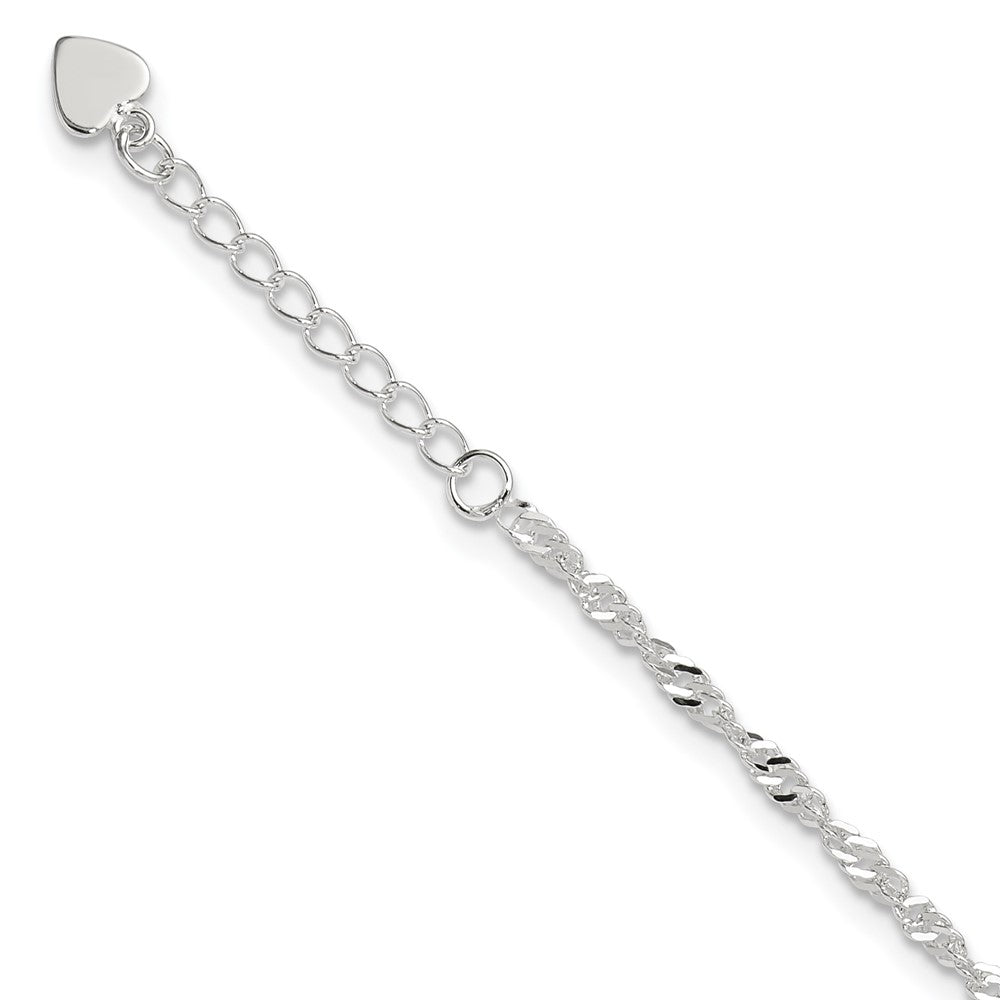Sterling Silver 3mm Singapore Chain 10 inch Plus 1 inch Extender - Total 11 inch Anklet