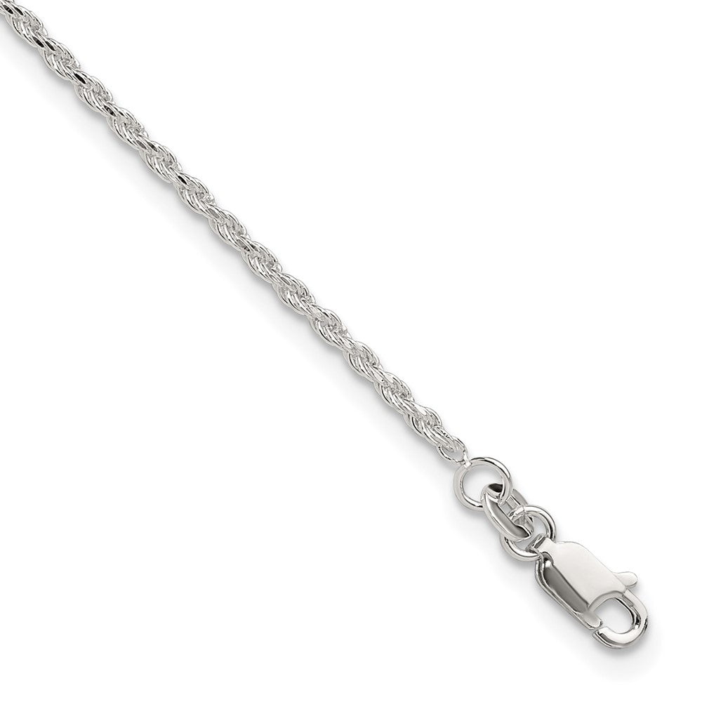 Sterling Silver 2mm Rope Chain 9 inch Plus 1 inch Extender - Total 10 inch Anklet