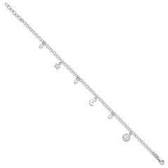 Sterling Silver Sun/Moon/Star/Crystal 9 inch Plus 1 inch Extender - Total 10 inch Anklet