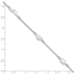 Sterling Silver Turtle/Dolphin/Snail 9 inch Plus 1 inch Extender - Total 10 inch Anklet
