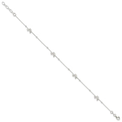 Sterling Silver Dolphins and Beads 4-Station 9 inch Plus 1 inch Extender - Total 10 inch Anklet