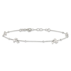Sterling Silver Dolphins and Beads 4-Station 9 inch Plus 1 inch Extender - Total 10 inch Anklet