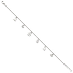 Sterling Silver Ocean Theme Charms 9 inch Plus 1 inch Extender - Total 10 inch Anklet