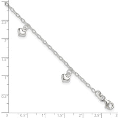 Sterling Silver Puffed Heart Charms 9 inch Plus 1 inch Extender - Total 10 inch Anklet - 2