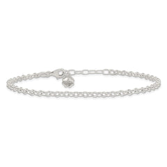 Sterling Silver Clover Dangle 10 inch Plus 1 inch Extender - Total 11 inch Anklet