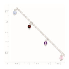 Sterling Silver Multi-colored Beads 9 inch Plus 1 inch Extender - Total 10 inch Anklet