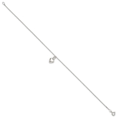 Sterling Silver 10inch Polished Puffed Heart Anklet