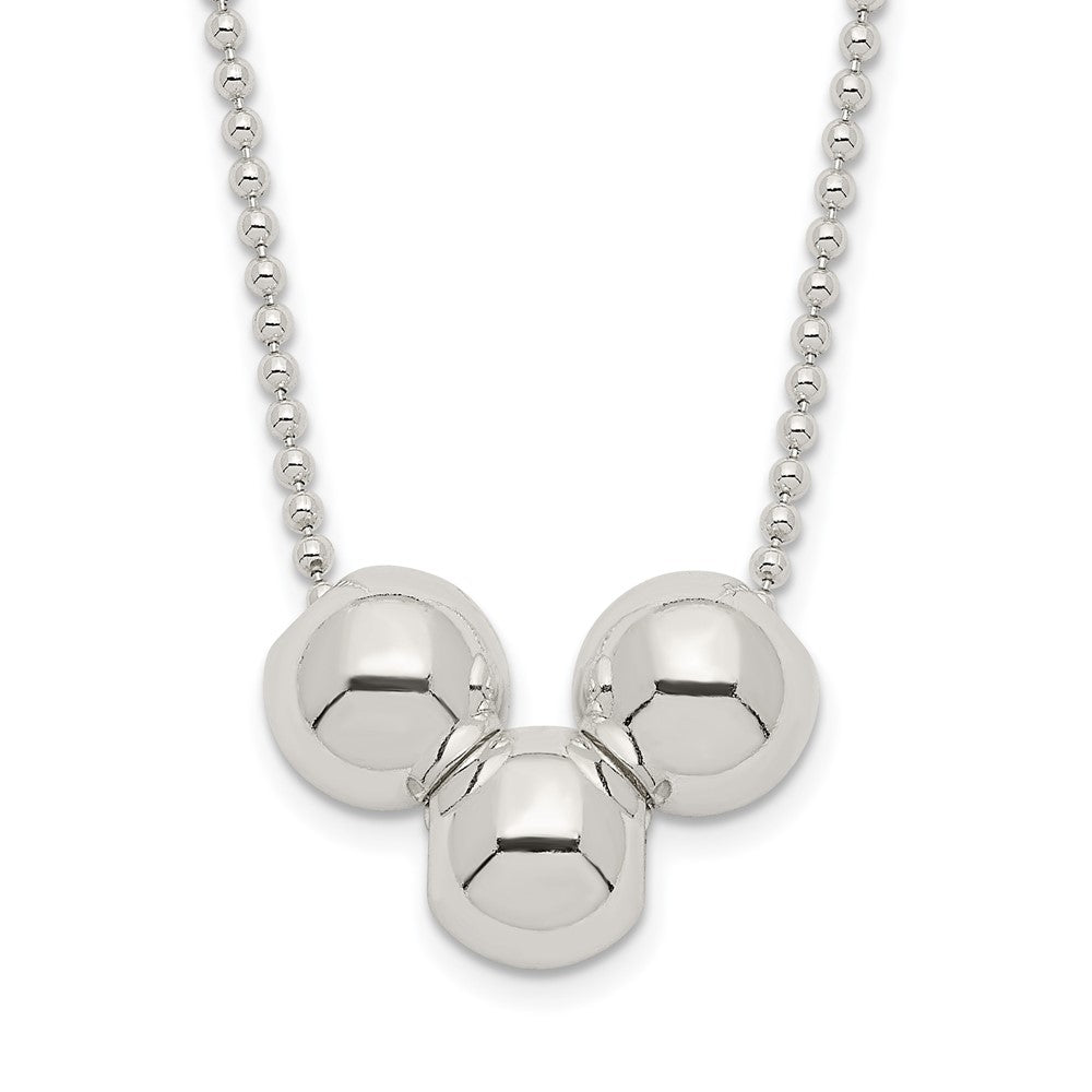 Sterling Silver Polished 3 Bead Necklace - 2