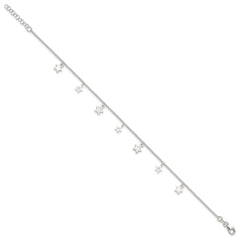 Sterling Silver Stars 9 inch Plus 1 inch Extender - Total 10 inch Anklet