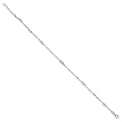 Sterling Silver Beaded Figaro 5-Station 9 inch Plus 1 inch Extender - Total 10 inch Anklet