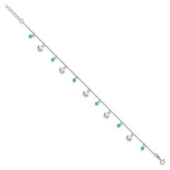 Sterling Silver Polished Shells and Turquoise Beads 9in Plus 1in ext. Ankle