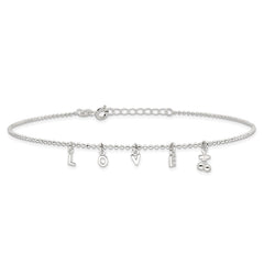 Sterling Silver LOVE Letters 10 inch Plus 1 inch Extender - Total 11 inch Anklet