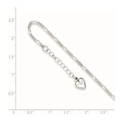Sterling Silver Figaro with Puffed Heart Dangle 9 inch Plus 1 inch Extender - Total 10 inch Anklet