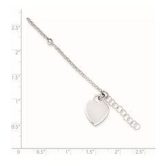 Sterling Silver Engravable Heart with Beads 9 inch Plus 1 inch Extender - Total 10 inch Anklet