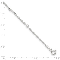Sterling Silver Bead 7-Station 10 inch Plus 1 inch Extender - Total 11 inch Anklet - 2