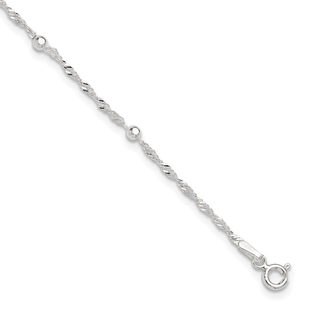 Sterling Silver Bead 7-Station 10 inch Plus 1 inch Extender - Total 11 inch Anklet - 2