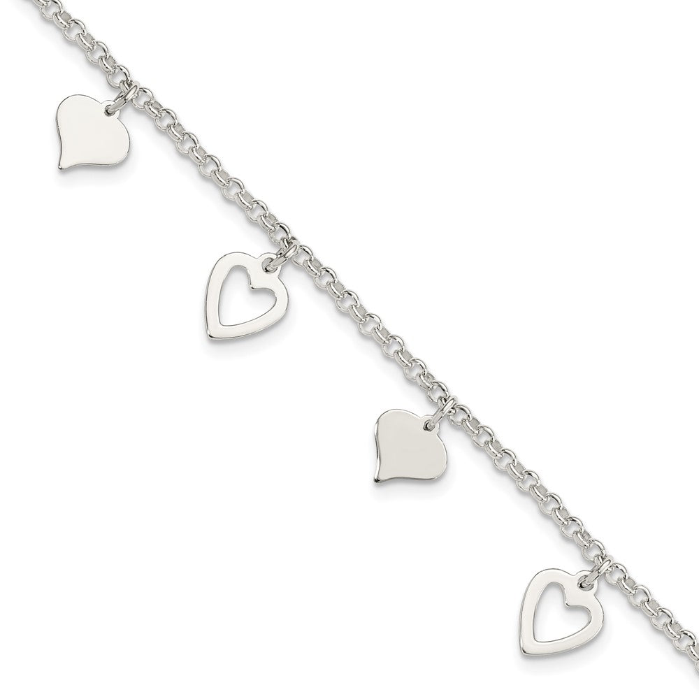 Sterling Silver Polished Heart Bracelet - 2