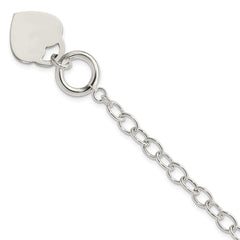 Sterling Silver Oval Link Engraveable Heart Bracelet - 2