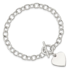 Sterling Silver Polished Engraveable Heart Charm Bracelet - 2