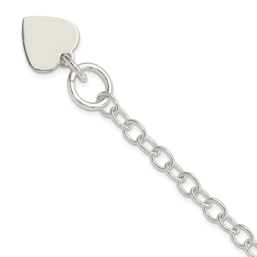 Sterling Silver Polished Engraveable Heart Charm Bracelet - 2