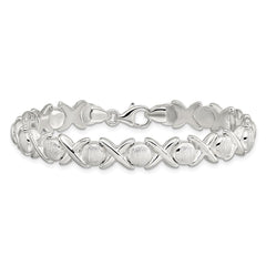 Sterling Silver Polished and Satin X and O Bracelet - 4