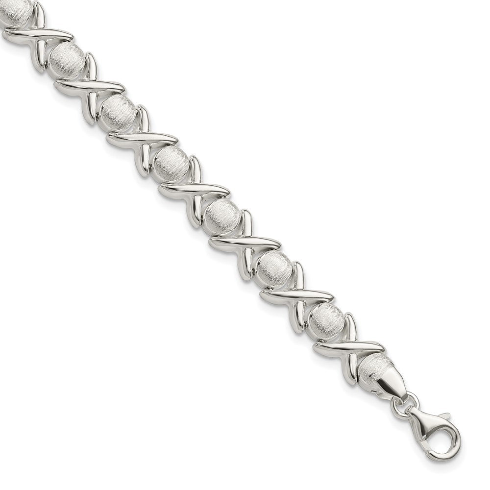 Sterling Silver Polished and Satin X and O Bracelet - 4