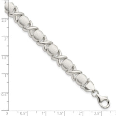 Sterling Silver Polished and Satin X and O Bracelet - 6