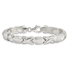 Sterling Silver Polished and Satin X and O Bracelet