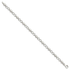 Sterling Silver Polished and Brushed Hearts and Circles Bracelet
