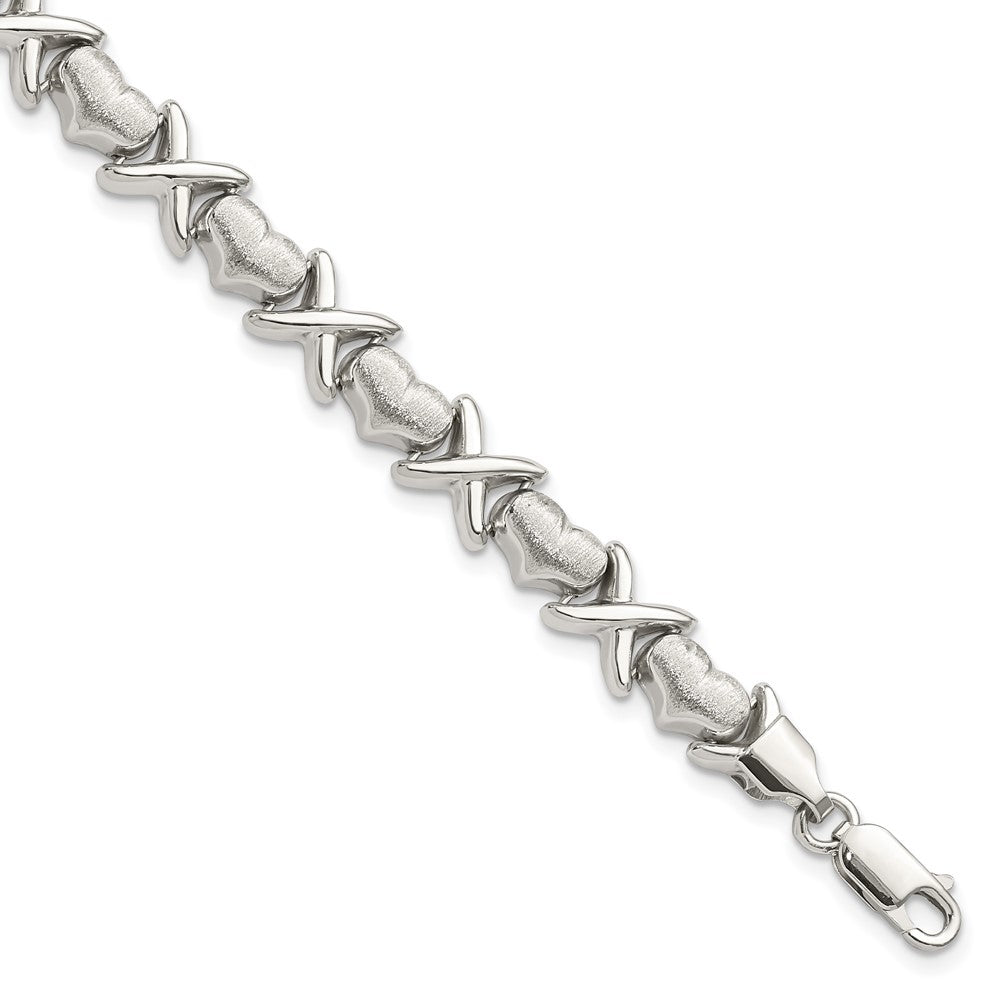 Sterling Silver Polished and Satin X and Hearts Bracelet - 2