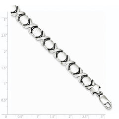 Sterling Silver Rhodium Polished and Brushed X and O Bracelet