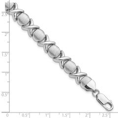Sterling Silver Rhodium Polished and Brushed X and O Bracelet