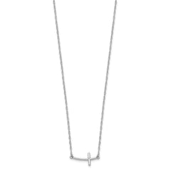 Sterling Silver Rhodium-plated Small Sideways Curved Cross Necklace - 2