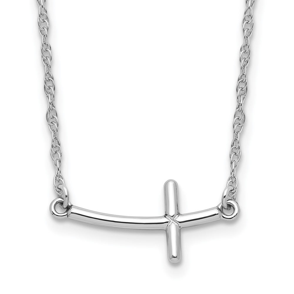 Sterling Silver Rhodium-plated Small Sideways Curved Cross Necklace - 2