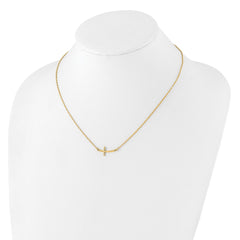 Sterling Silver YG-plated Small Sideways Curved Cross Necklace