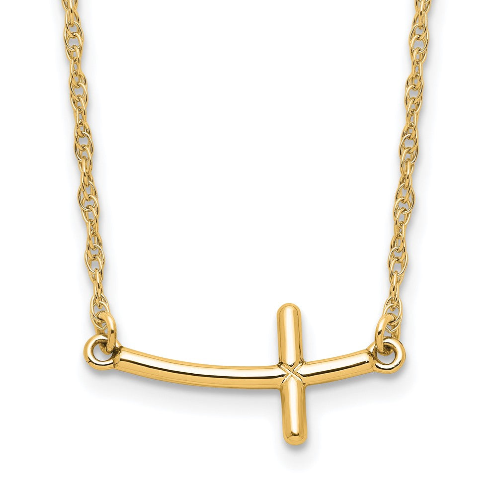 Sterling Silver YG-plated Small Sideways Curved Cross Necklace - 2