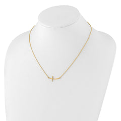 Sterling Silver YG-plated Large Sideways Curved Cross Necklace - 2