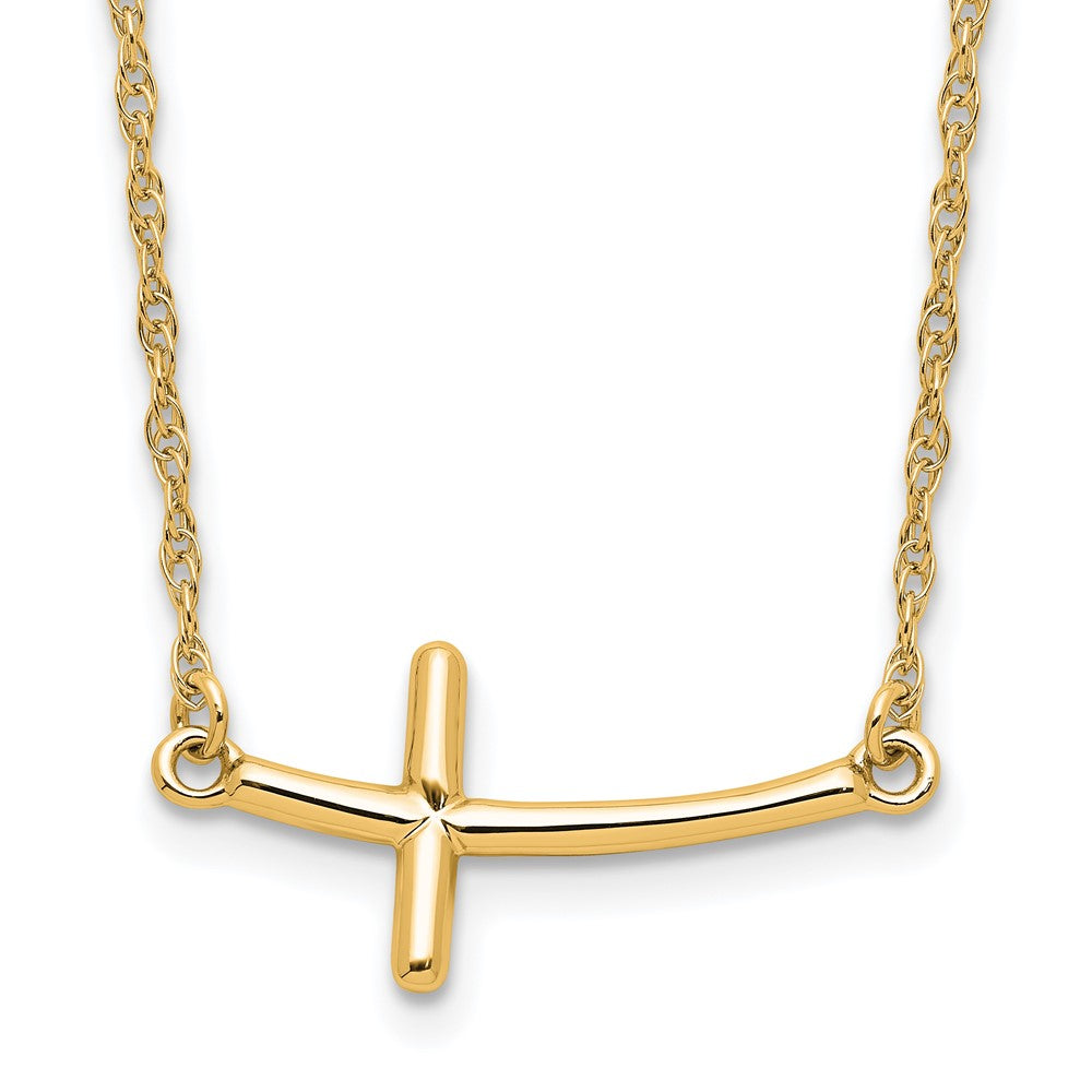 Sterling Silver YG-plated Large Sideways Curved Cross Necklace - 2