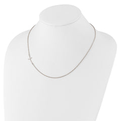 Sterling Silver Rh-plated Small Off-Set Sideways Curved Cross Necklace